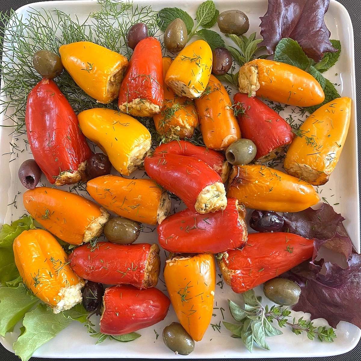 Served red and orange mini peppers