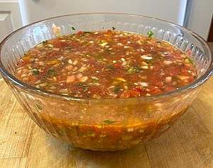 Gazpacho in glass bowl