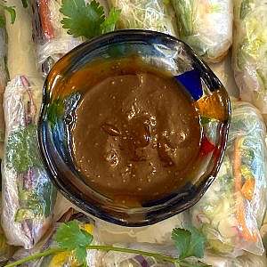 Peanut sauce in glass bowl