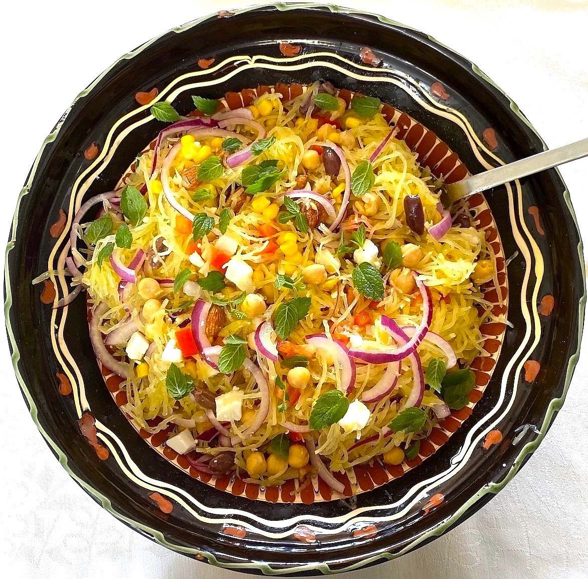 Mediterranean Spaghetti Squash Salad with Feta, Almonds & Mint